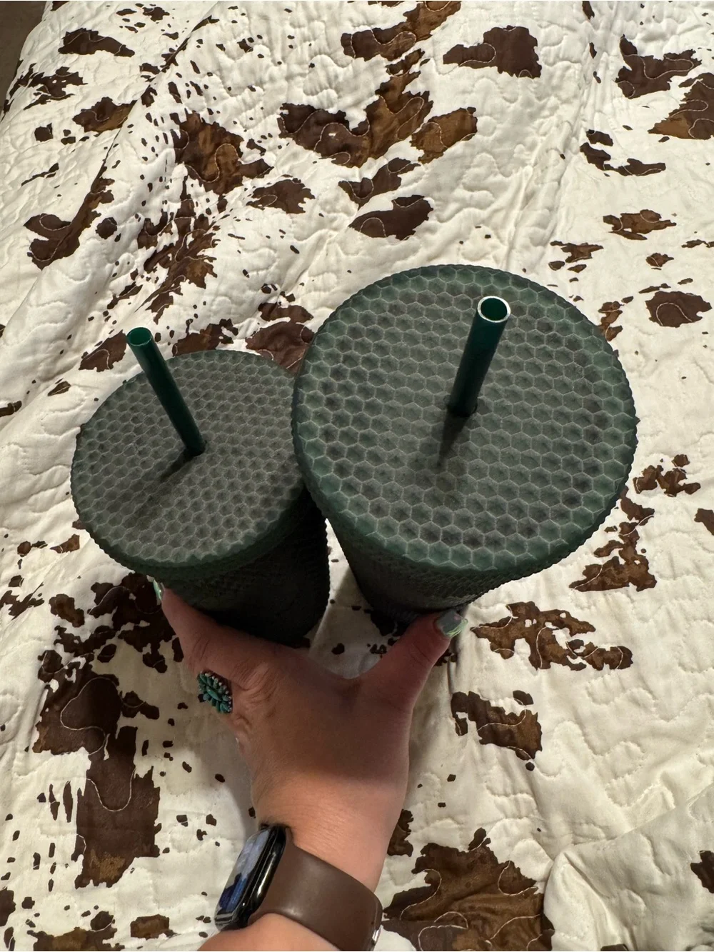 Starbucks Dark Green Studded Reusable Tumblers with Straw Venti & Grande